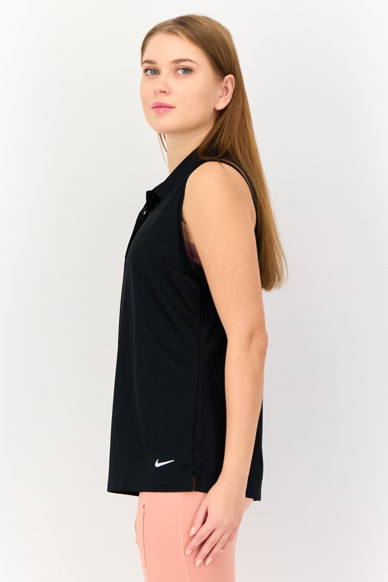 Nike Women Dri-Fit Brand Logo Sleeveless Golf Polo, Black  - Image 2