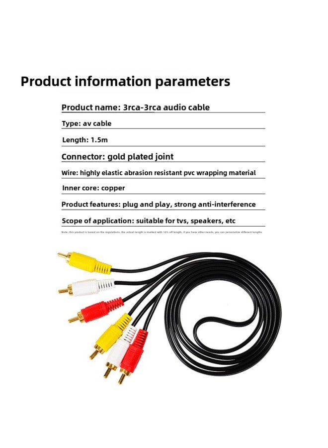Audio Cable Three-to-Three Lotus Audio 3RCA-3RCA Audio Cable Black Audio Cable-Color:Black-Length:3 M  - Image 3