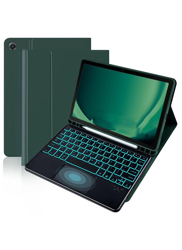 SK-205D لجهاز Samsung Galaxy Tab A8 10.5 (2022) حافظة جلدية بلوحة مفاتيح مغناطيسية قابلة للفصل ومتوافقة مع بلوتوث وإضاءة خلفية RGB - أخضر داكن + أسود - Image 1