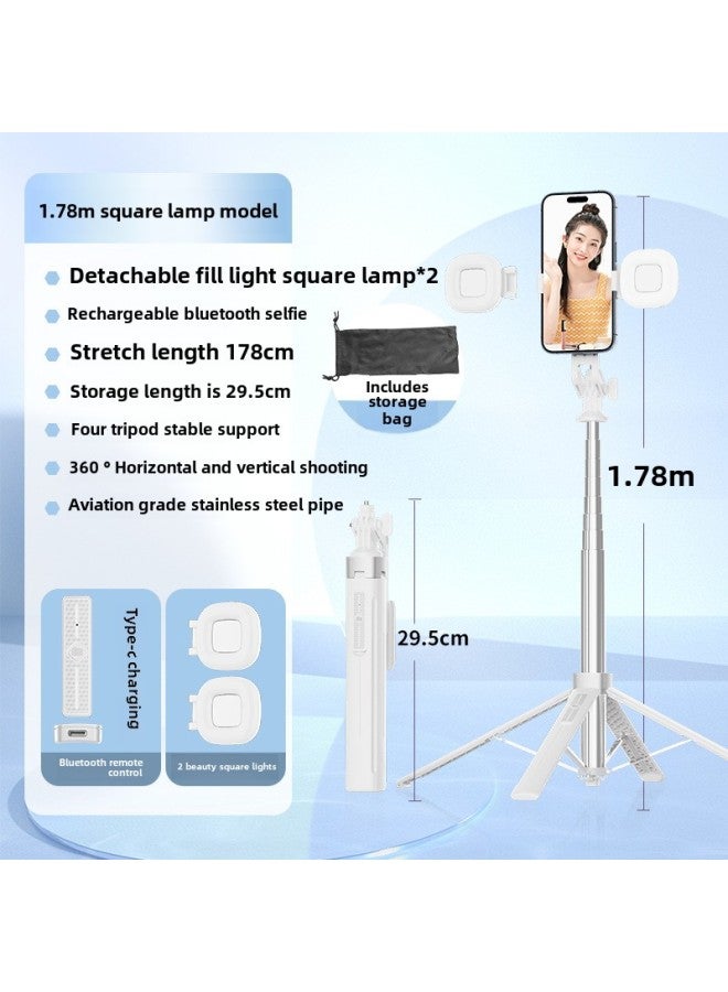 Y Sequence Mobile Phone Selfie Stick Bluetooth Selfie Mobile Phone Live Four-legged Stand Selfie Stick Manufacturers Wholesale-Color:Y16-f2 Double Round Light-white (stainless Steel) - Image 1