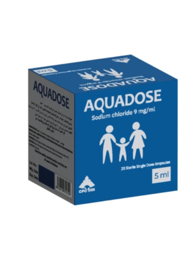 أكوادوز كلوريد الصوديوم 9 ملجم/مل 5 مل (20 قرصًا) - محلول ملحي معقم لتنظيف العين والأنف والجروح
