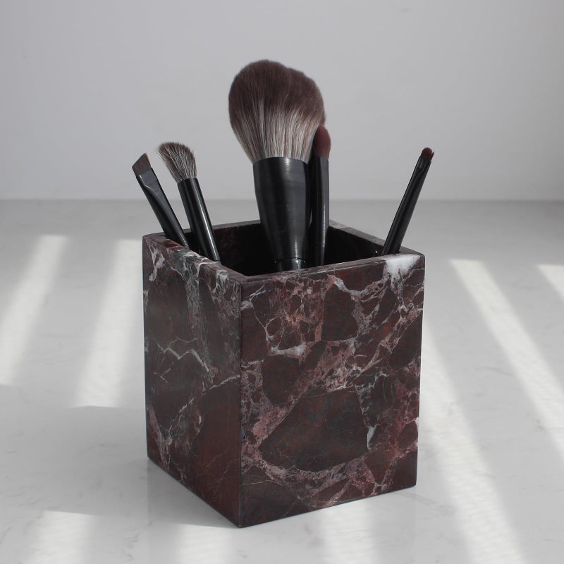 Natust Natural Rosso Levanto Marble Square Storage Container for Toothbrush/Makeup Brush/Pens, Countertop Organizer Bathroom - Image 1