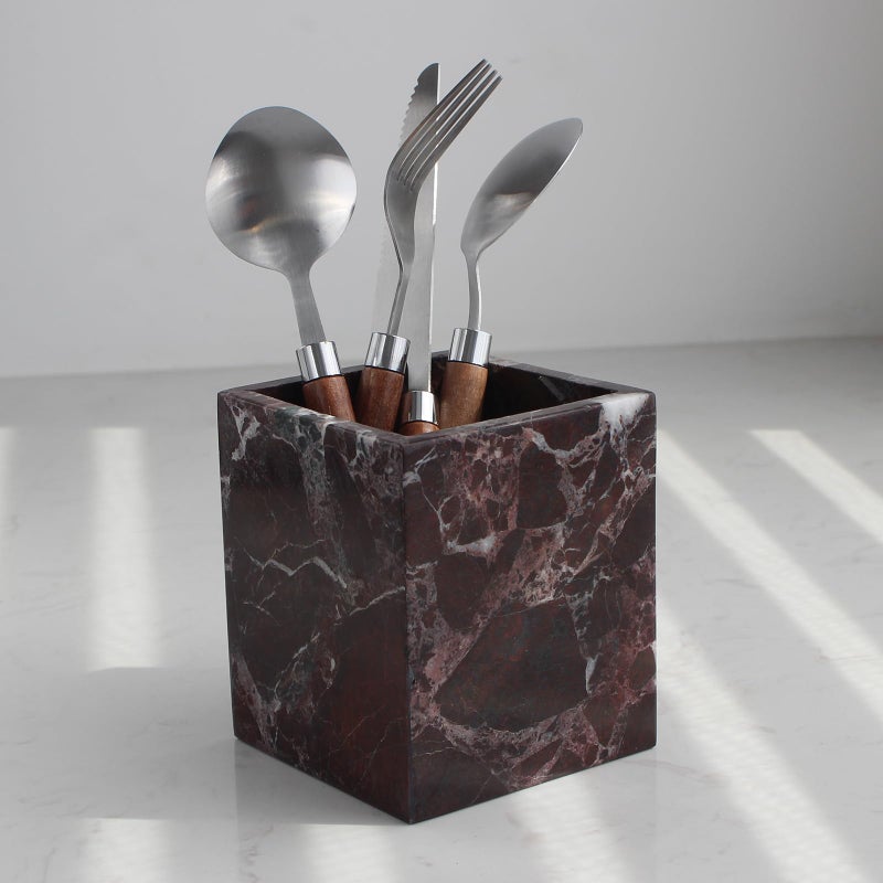 Natust Natural Rosso Levanto Marble Square Storage Container for Toothbrush/Makeup Brush/Pens, Countertop Organizer Bathroom - Image 4