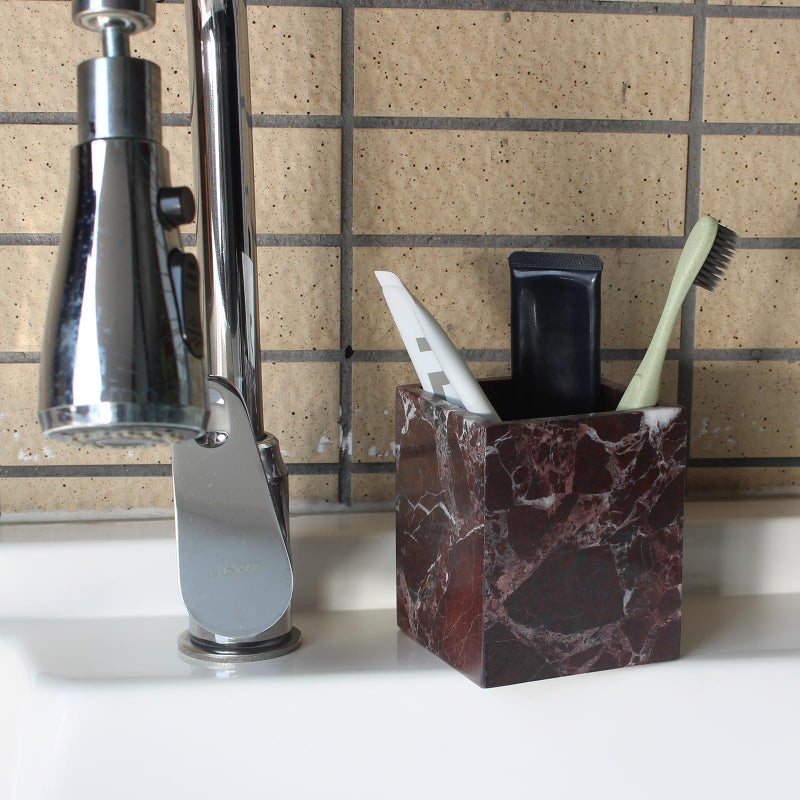 Natust Natural Rosso Levanto Marble Square Storage Container for Toothbrush/Makeup Brush/Pens, Countertop Organizer Bathroom - Image 3