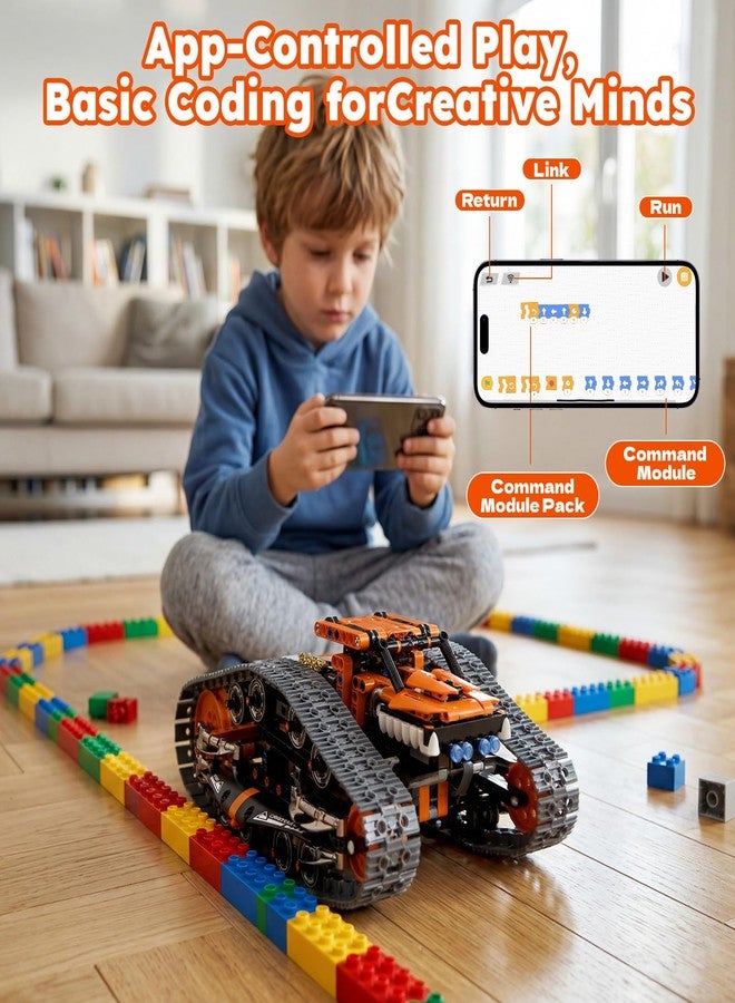 HPROMOT 2 in 1 STEM Crawler Robot Building Kit, App & 2.4G Remote Control Transformable Tracked Vehicle Coding Technic Blocks, Educational Engineering Science Gift for Boys Girls Ages 8-14 - Image 3