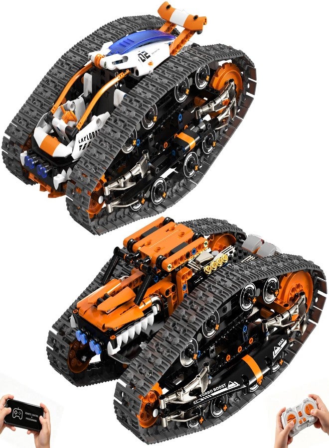 HPROMOT 2 in 1 STEM Crawler Robot Building Kit, App & 2.4G Remote Control Transformable Tracked Vehicle Coding Technic Blocks, Educational Engineering Science Gift for Boys Girls Ages 8-14 - Image 1