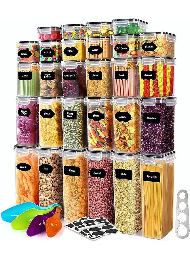 SILVER CREST Food Storage Containers 24 Pack, Airtight Food Storage Containers Set, BPA Free, Plastic Pantry Storage Containers with Lids, Labels,Marker, Spoon Set, Spaghetti Measurer Tool  - Image 1