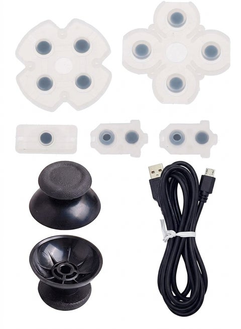 PS4 Controller Repair Kit: Conductive Rubber Pads, Joystick Thumbsticks & Micro USB Charging Cable Bundle