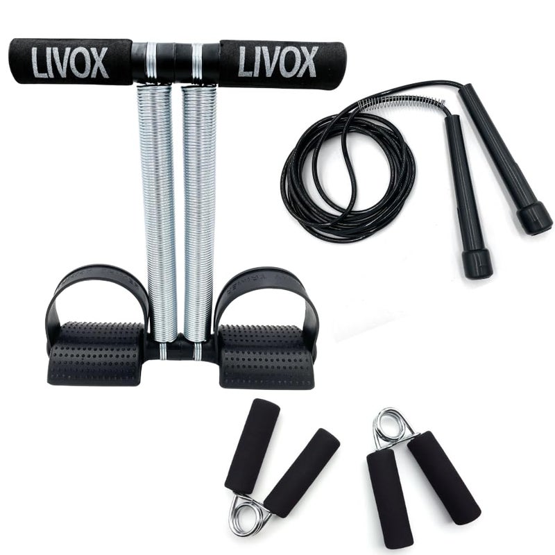 LIVOX Gym Exercise Equipment Set Home Workout Combo Men and Women – Included Items (Tummy Trimmer, Skipping Rope with Hand Gripper) - Image 1