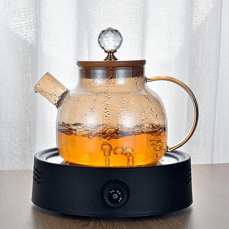 GipiBox GipiBox® Wooden Lid with Diamond Glass Tea Pot Gold Kettle Coffee Jug for Juice, Black Tea, Green Tea, Juice, Water and Serve Everything Glass Tea Pot with Infuser,Microwave Safe 1000ML - 1 Pcs  - Image 4
