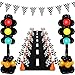 WinnerWhy 179 Pcs Race Car Birthday Party Decorations Includes 141 Traffic Lights Balloon Stand Set 12 Traffic Cones 24 Racing Checkered Flags 1 Grid String Flags 1 Racetrack Floor Runner - Image 2