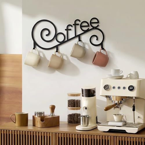 WOPARTY Metal Wall Mounted Coffee Cup Mug Holder with 4 Hooks, 15.75 x 6.3 Inch, Decorative Coffee Bar,Kitchen, Bar Station Accessories Decor - Image 5