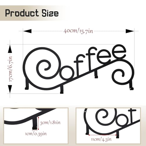 WOPARTY Metal Wall Mounted Coffee Cup Mug Holder with 4 Hooks, 15.75 x 6.3 Inch, Decorative Coffee Bar,Kitchen, Bar Station Accessories Decor - Image 3