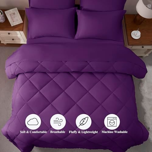 ELNIDO QUEEN® Purple King Size Comforter Set - 7 Pieces Comforter King Size, Ultra Soft Bed in a Bag Bedding Sets with All Season Comforter, Flat Sheet, Fitted Sheet and Pillowcases and Shams - Image 4