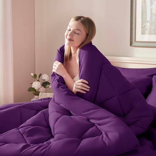 ELNIDO QUEEN® Purple King Size Comforter Set - 7 Pieces Comforter King Size, Ultra Soft Bed in a Bag Bedding Sets with All Season Comforter, Flat Sheet, Fitted Sheet and Pillowcases and Shams - Image 3