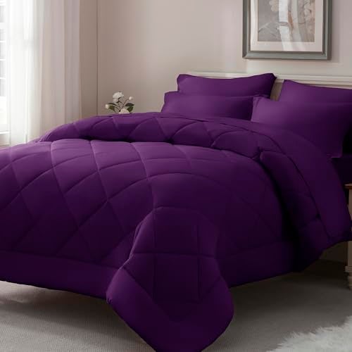 ELNIDO QUEEN® Purple King Size Comforter Set - 7 Pieces Comforter King Size, Ultra Soft Bed in a Bag Bedding Sets with All Season Comforter, Flat Sheet, Fitted Sheet and Pillowcases and Shams - Image 1