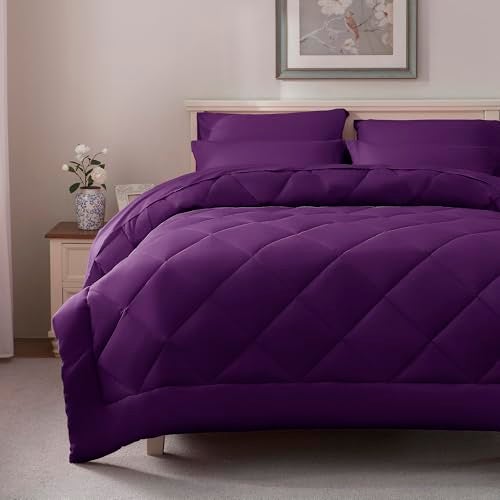 ELNIDO QUEEN® Purple King Size Comforter Set - 7 Pieces Comforter King Size, Ultra Soft Bed in a Bag Bedding Sets with All Season Comforter, Flat Sheet, Fitted Sheet and Pillowcases and Shams - Image 2