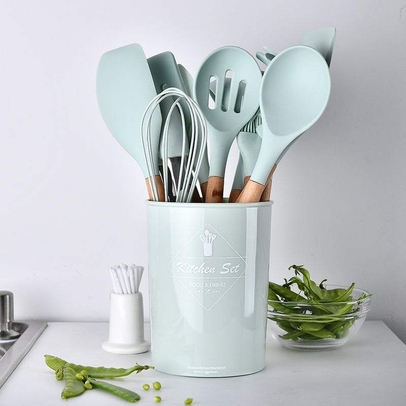 Colorful Household Wooden Handle Silicone Kitchenware 11 Pieces Suit Kitchen Utensils Kitchenware Kitchen Set - Image 3
