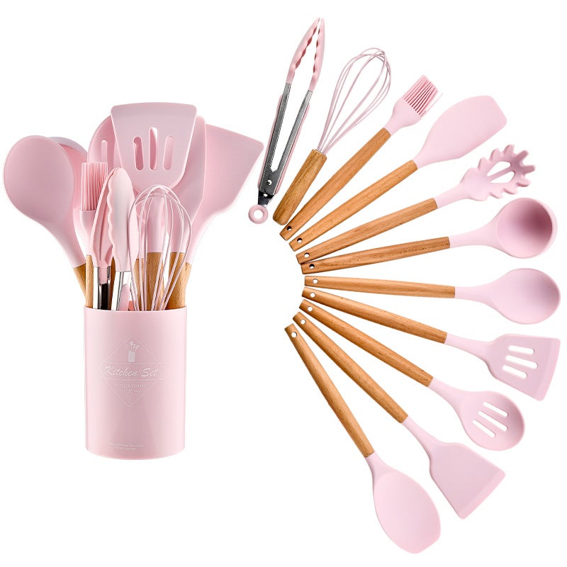 Colorful Household Wooden Handle Silicone Kitchenware 11 Pieces Suit Kitchen Utensils Kitchenware Kitchen Set - Image 1