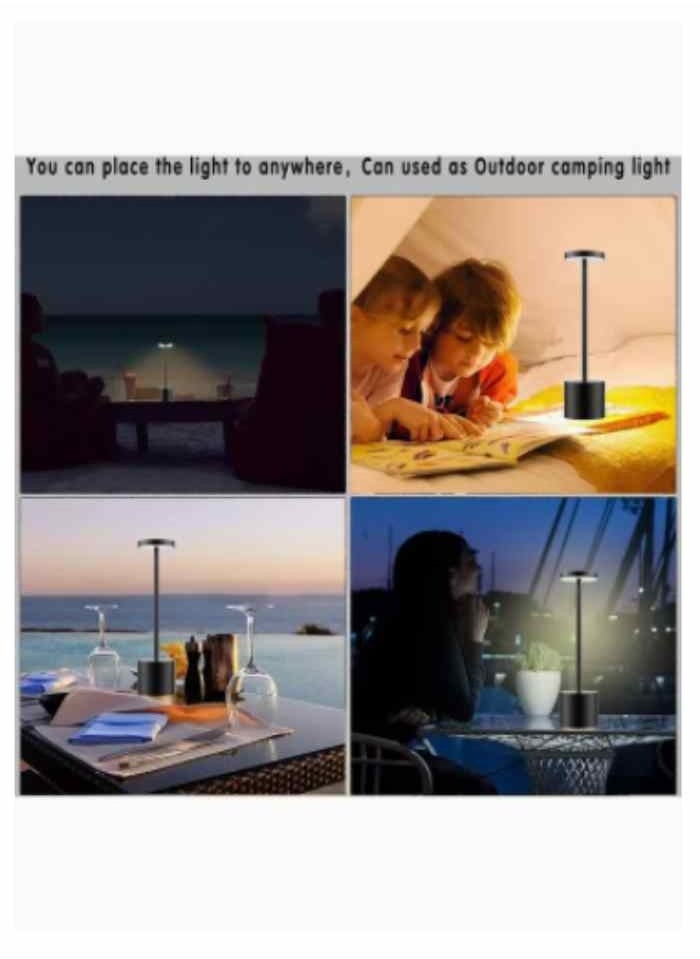Rechargeable Cordless Table Lamp,Outdoor Portable Battery Operated Desk Lamps 2-Levels Brightness Powered Small Night Light Black 34 x 8cm