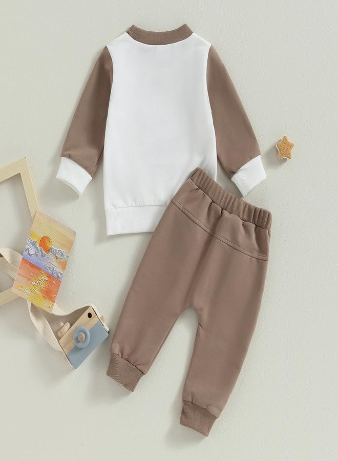 BULINGNA Toddler Baby Boy 2 Piece Football Season Outfit Set Long Sleeve Sweatshirt Tops Casual Pants Spring Fall Clothes (White Coffee, 12-18 Months) - Image 3