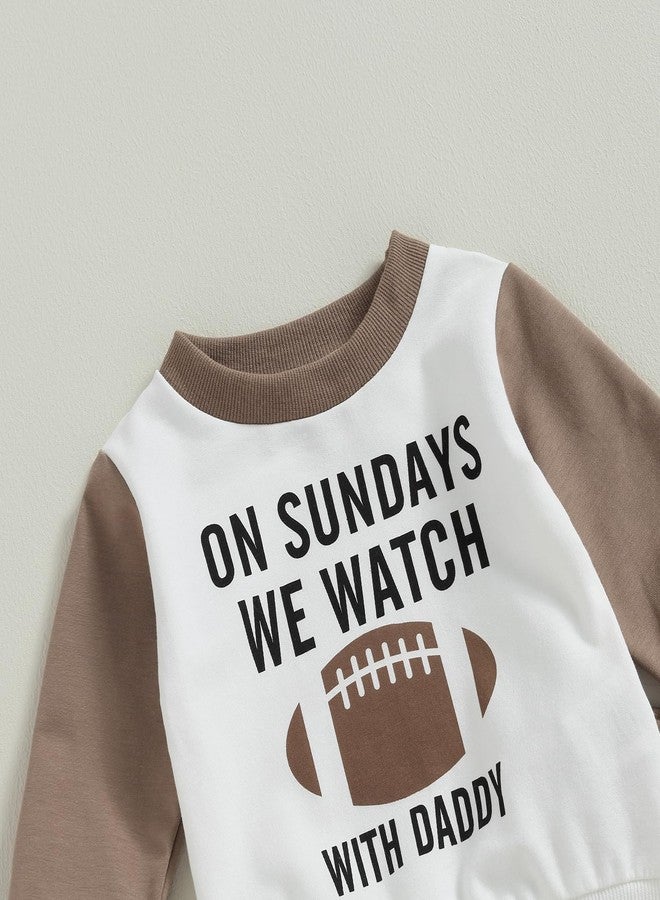 BULINGNA Toddler Baby Boy 2 Piece Football Season Outfit Set Long Sleeve Sweatshirt Tops Casual Pants Spring Fall Clothes (White Coffee, 12-18 Months) - Image 4