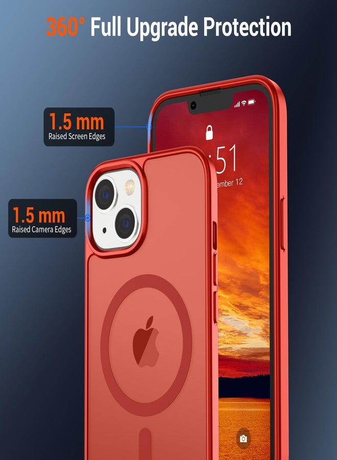 استلق جراب SUPFINE المغناطيسي لهاتف iPhone 14 و iPhone 13 (متوافق مع MagSafe) (حماية فائقة ضد السقوط بمعايير عسكرية) غطاء هاتف رفيع وشفاف غير لامع مقاوم للصدمات، أحمر - Image 4