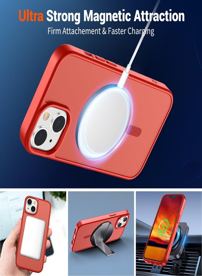استلق جراب SUPFINE المغناطيسي لهاتف iPhone 14 و iPhone 13 (متوافق مع MagSafe) (حماية فائقة ضد السقوط بمعايير عسكرية) غطاء هاتف رفيع وشفاف غير لامع مقاوم للصدمات، أحمر - Image 5