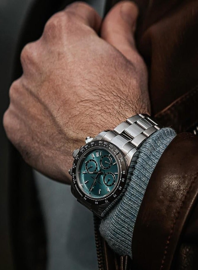 PAGANI DESIGN Men's Business Quartz Stainless Steel Watches, Sports Chronograph, 30 Meters Waterproof, Blue-Black Dial And Steel Band, Fashion Casual Watch  - Image 5