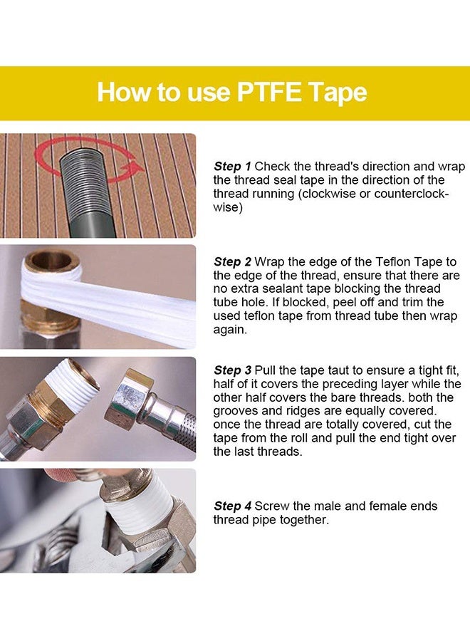 4 Pcs PTFE Teflon Thread Sealing Tape 18mm X 0.2mm X 25m White Multi Purpose Leak Proof Pipe Sealant for Water Pipes Gas Pipes Plumbing Joints Threaded Fittings Car Parts Bathroom Kitchen Fixtures Industrial Use - Image 5