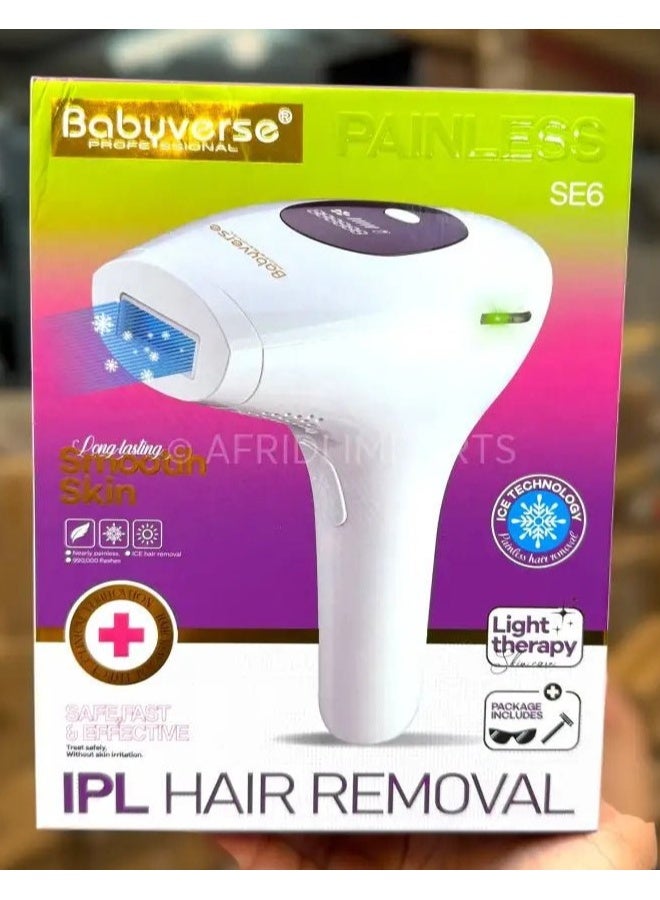 جهاز إزالة الشعر بالليزر IPL بابيفيرس SE6 بتقنية التبريد الثلجي – 990000 ومضة لإزالة الشعر الدائم للنساء والرجال – علاج ضوئي بدون ألم للوجه والبكيني وتحت الإبط والجسم بالكامل – 5 مستويات طاقة للاستخدام المنزلي - Image 1