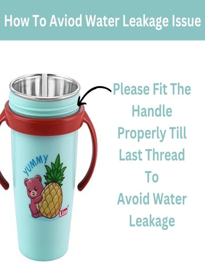 Nabhya Hot & Cold Insulated Stainless Steel 360ml BPA-Free Cute Animal Design Baby Sipper Kids Water Bottle with Straw and Side Handle for Kids (Note -Color Random as Per Availability) - Image 4