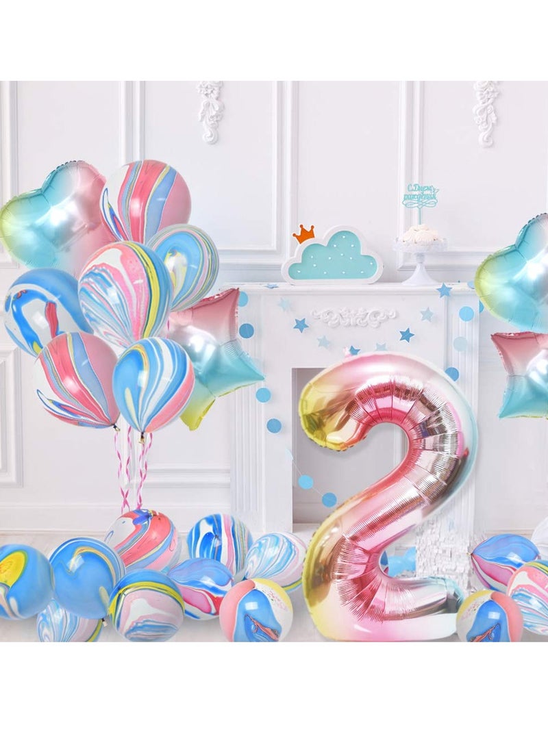 Excefore 2nd Birthday Party Decoration for Girl Baby, 28 Pcs First Birthday Decorations Party Supplies, Happy Birthday Banner Star Heart Foil Balloons Confetti Balloons - Image 3