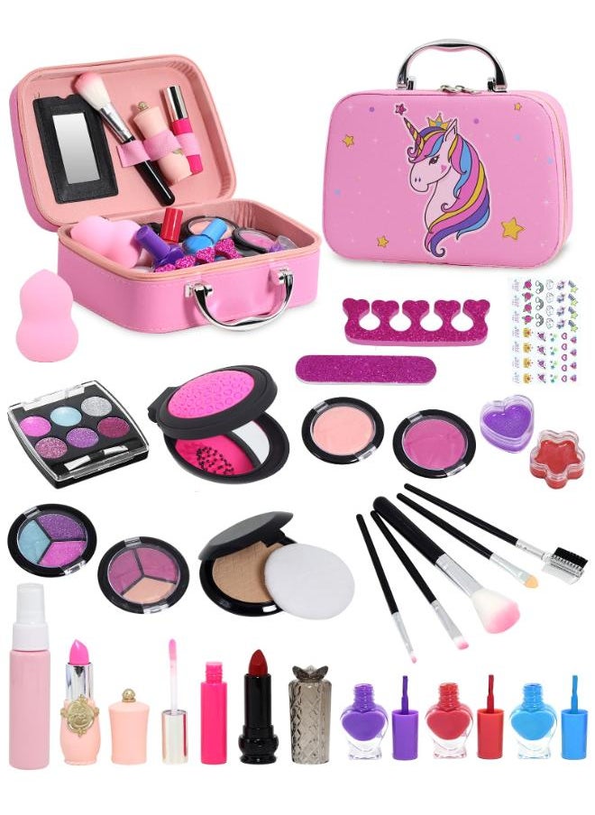 Kids Makeup Kit Girl Toys - Kids Makeup Kit Toys for Girls Unicorns Washable Make Up Little Girls, Child Real Makeup Set, Non Toxic Toddlers Cosmetic Kits, Age 3-12 Year Old Children Gift 28PCS 