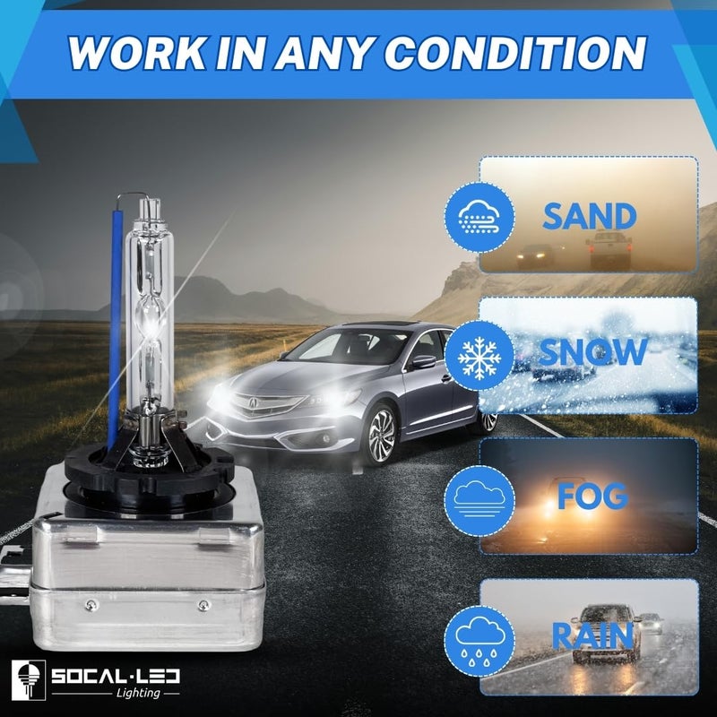 SOCAL-LED LIGHTING D1S 35W Xenon HID Headlight Bulbs - 8000K Ice Blue - 66144 66140 85140 85415 OEM High Low Beam Direct Replacement - pack of 2 - Image 5