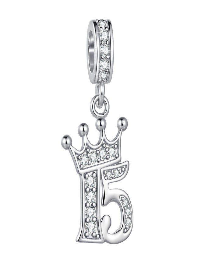MiiFort Sparkling Crown Tiara 15 Birthday Dangle Charm fits Pandora Charms Moments Bracelets for Women Anniversary Celebration Bead Clear Cubic Zirconia - Image 1