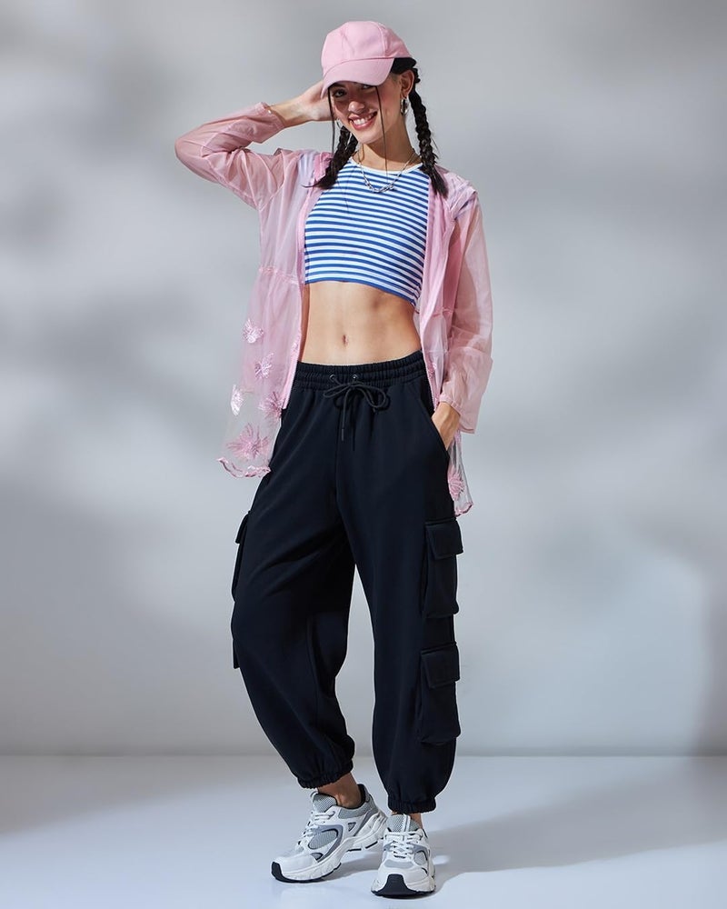 Bewakoof Women Mid Rise Air 1.0 Solid Super Loose Fit Polycotton Cargo Joggers_624640_Black_L - Image 5