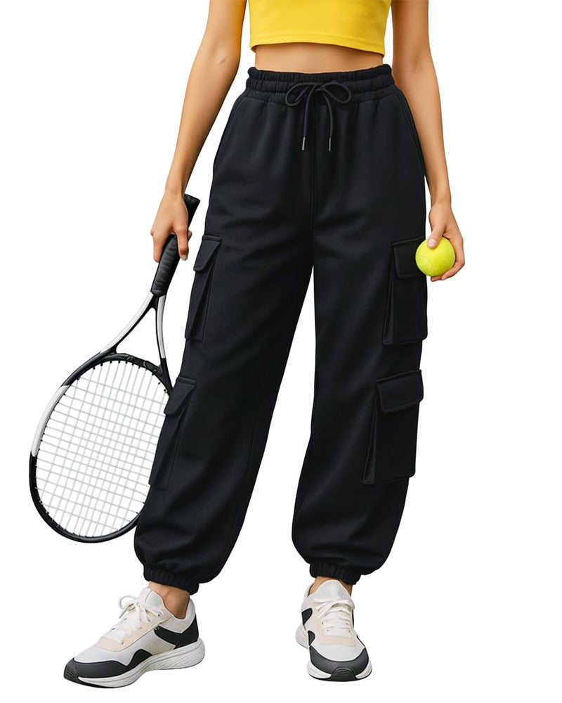 Bewakoof Women Mid Rise Air 1.0 Solid Super Loose Fit Polycotton Cargo Joggers_624640_Black_L - Image 1