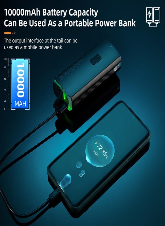 Rockbros أضواء دراجة ROCKBROS سعة 10000 مللي أمبير مع شحن USB-C لأضواء الدراجة لركوب الليل - 3000 لومن أضواء دراجة ساطعة - أكثر من 24 ساعة من وقت التشغيل - مصباح دراجة مقاوم للماء IPX6 - Image 4