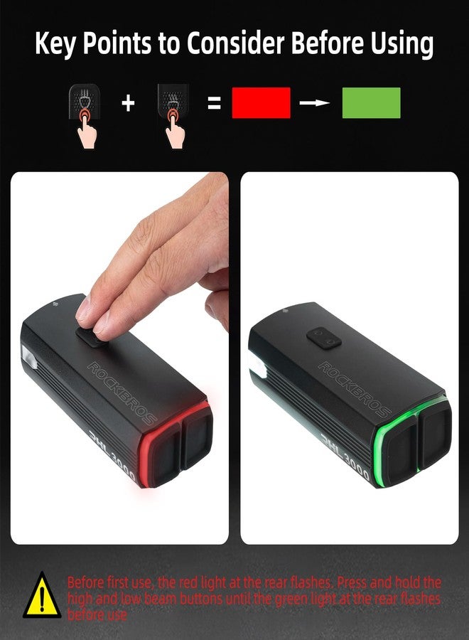 Rockbros أضواء دراجة ROCKBROS سعة 10000 مللي أمبير مع شحن USB-C لأضواء الدراجة لركوب الليل - 3000 لومن أضواء دراجة ساطعة - أكثر من 24 ساعة من وقت التشغيل - مصباح دراجة مقاوم للماء IPX6 - Image 2