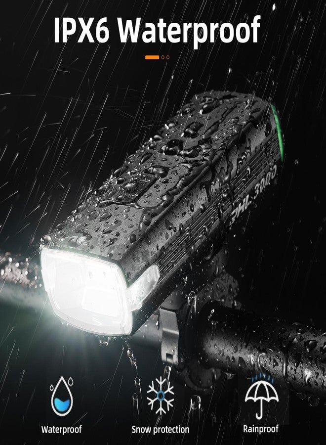 Rockbros أضواء دراجة ROCKBROS سعة 10000 مللي أمبير مع شحن USB-C لأضواء الدراجة لركوب الليل - 3000 لومن أضواء دراجة ساطعة - أكثر من 24 ساعة من وقت التشغيل - مصباح دراجة مقاوم للماء IPX6 - Image 5