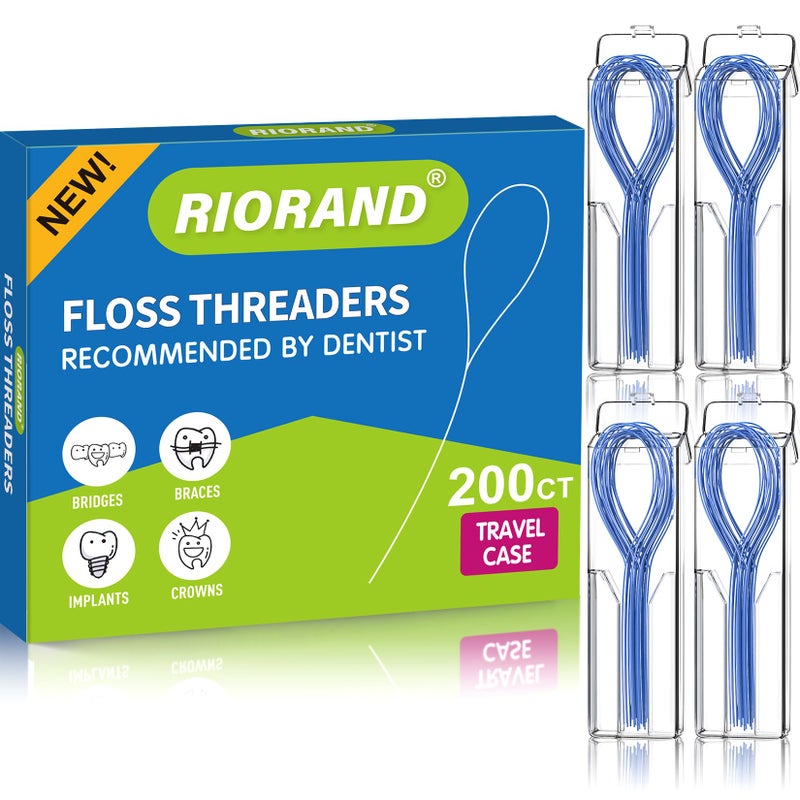 RioRand Floss Threaders, Essential Tool for Maintaining Oral Health with Braces, Bridges, and Implants 200Count (Pack of 4) - Image 1