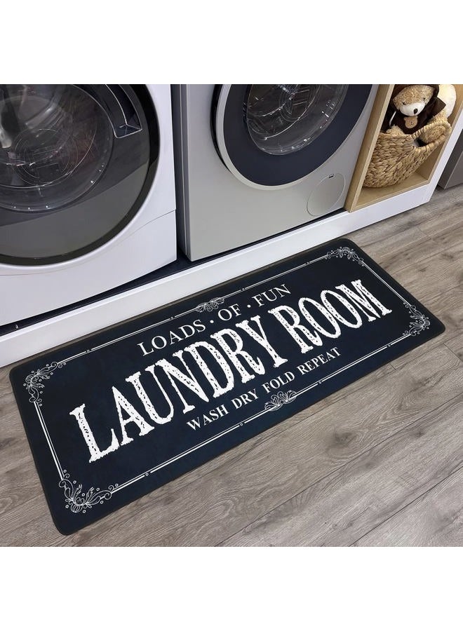 ROMAMIGO Non Slip Laundry Runner Rug - Farmhouse Kitchen Floor Mat for Mudroom and Bathroom - Black, 20 X 47 Inches - Image 1