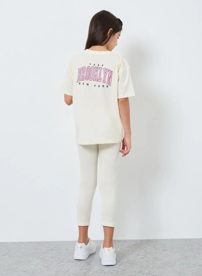 Styli Slogan Print Oversized T-Shirt and Leggings Set