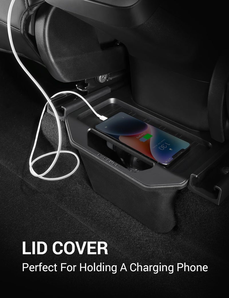 Basenor حاوية قمامة BASENOR 2024-2020 لتيسلا موديل Y، منظم مركز خلفي مع غطاء مضاد للانزلاق، صندوق تخزين خلفي مقاوم للغبار لحاوية القمامة لملحقات موديل Y - Image 5