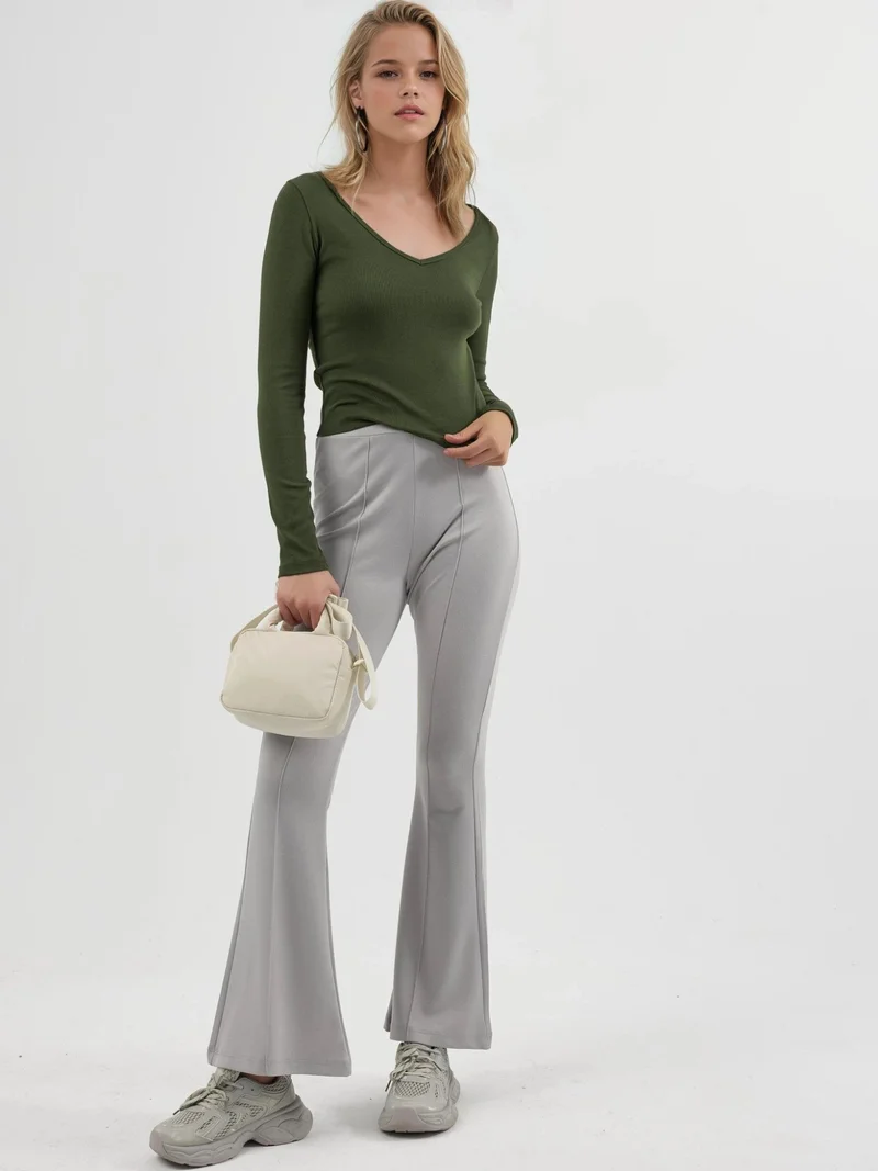 Busem Forest Green BUSEM Fitted V-Neck Long Sleeve Blouse for Women | Best Price UAE