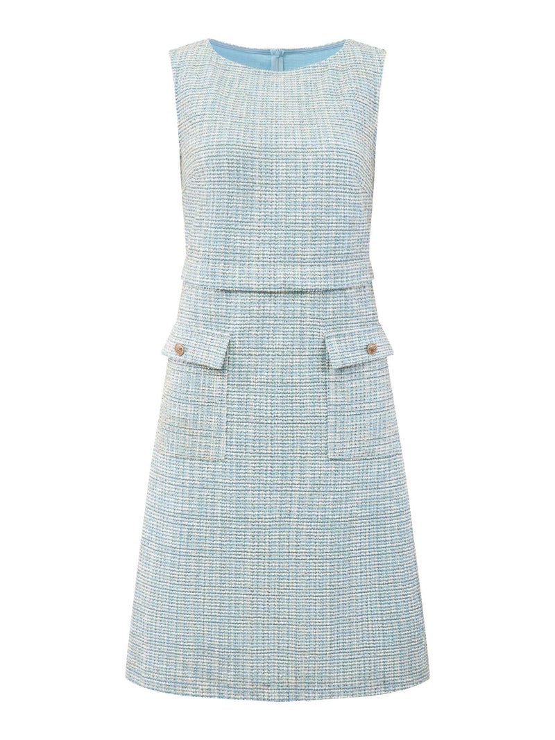 Hobemty Women's Sleeveless Tweed Dress Boat Neck Work Office Sheath Dresses Large Light Blue - Image 1