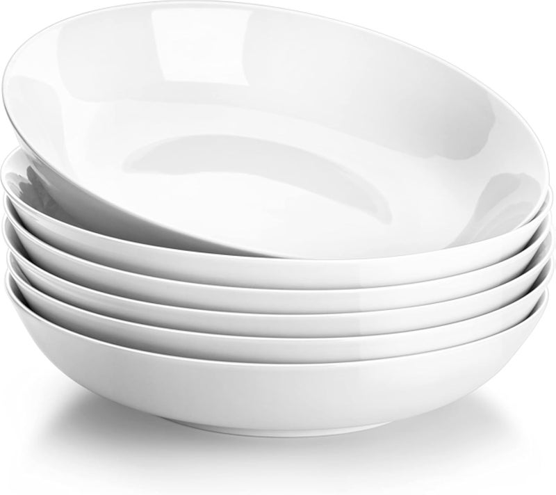 Series Regular, 9'' Pasta Bowl, Porcelain Salad Pasta Bowl, Large Ceramic White Soup Bowl Set, Serving Plates for Salad Pasta Soup Fruit, Microwave Dishwasher Safe, Set of 6â€¦