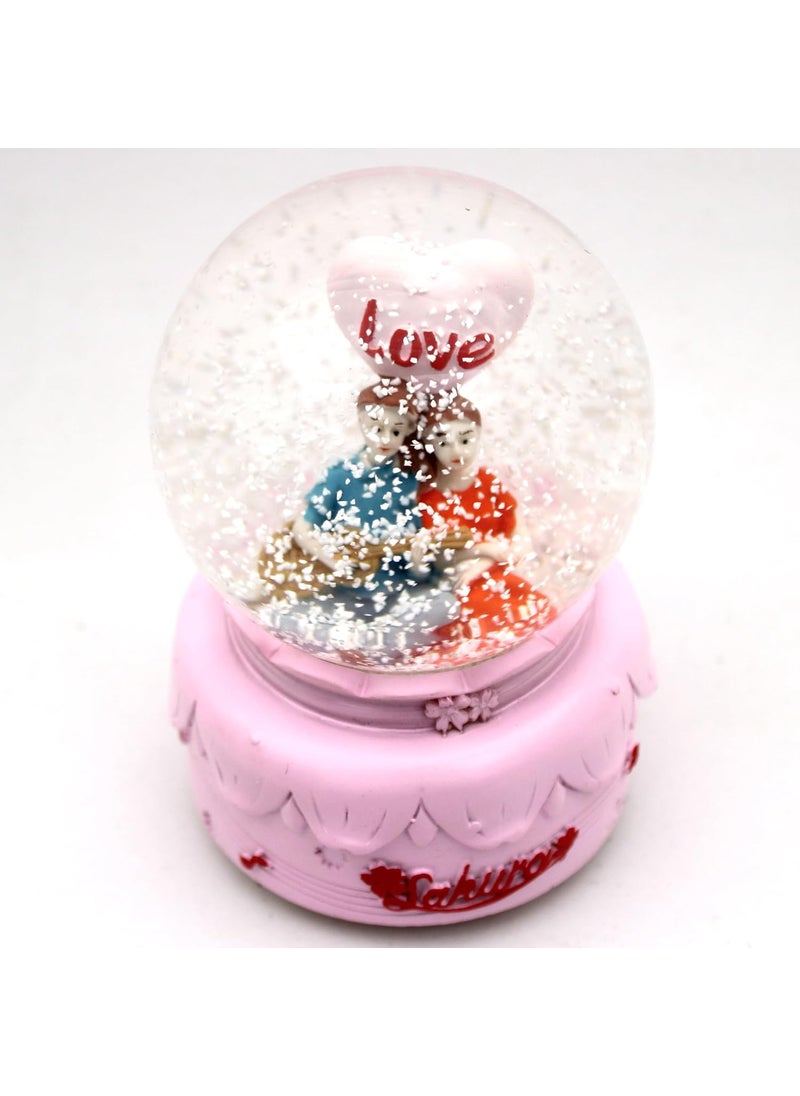 RedRoss RedRoss Snow Globe Sakura Magical Flakes Polyresin Musical Lighting Effect 12cm Medium 3 AAA Batteries Required Light Pink  - Image 3
