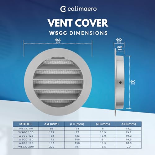 calimaero® WSGG 4" Inch Gray Round Metal Air Vent Grill Cover Flat Louver with Fly Screen Fits Only with Metal Ducts - Image 2